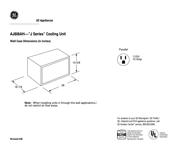Página 1 del manual Ficha técnica GE AJ808AH