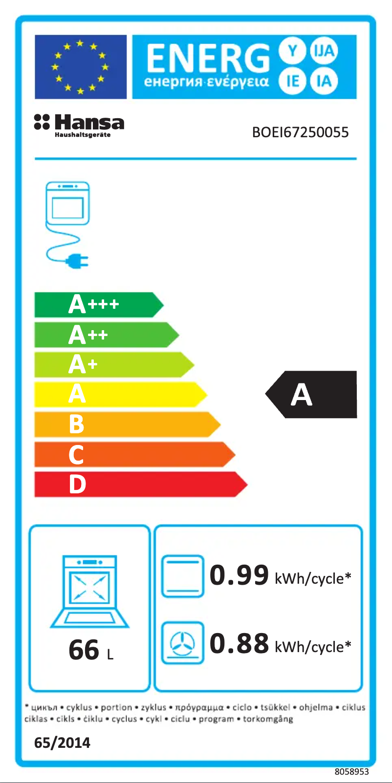 Page 1 de la notice Manuel utilisateur Hansa BOEI67250055