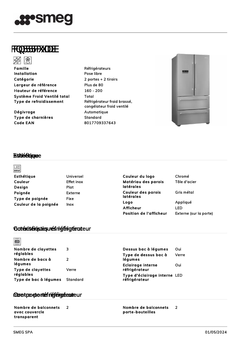 Página 1 del manual Ficha técnica Smeg FQ55FXDE
