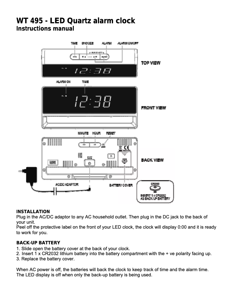 Page 1 de la notice Manuel utilisateur Techno Line WT 495