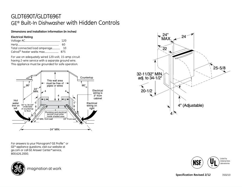 Page 1 de la notice Fiche technique GE GLDT690TWW