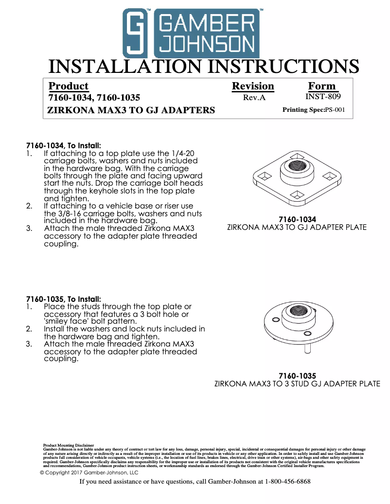 Page 1 de la notice Manuel utilisateur Gamber-Johnson 7160-1035