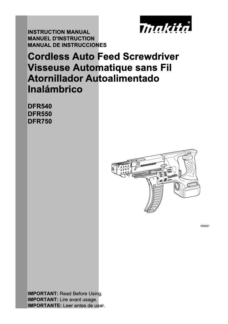 Page 1 de la notice Manuel utilisateur Makita DFR550