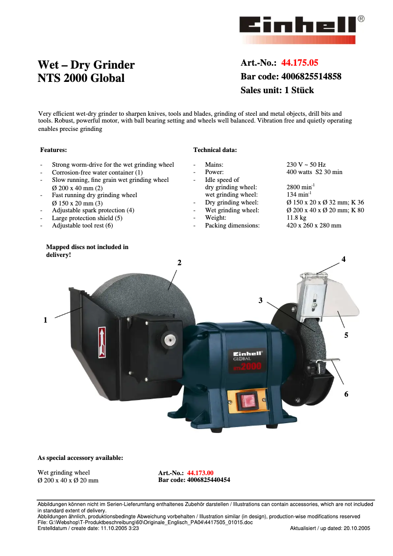 Page 1 de la notice Fiche technique Global NTS 2000-m