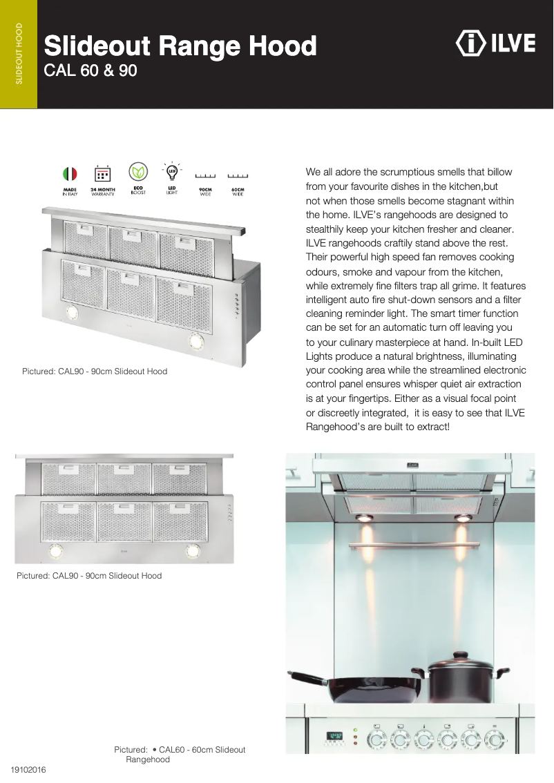 Page 1 de la notice Fiche technique Ilve CAL90