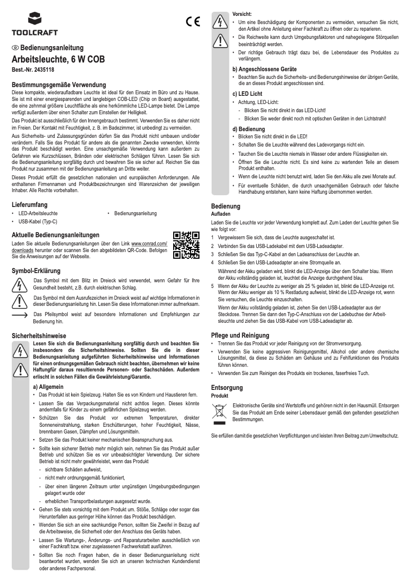 Page 1 de la notice Manuel utilisateur Toolcraft TO-7305354