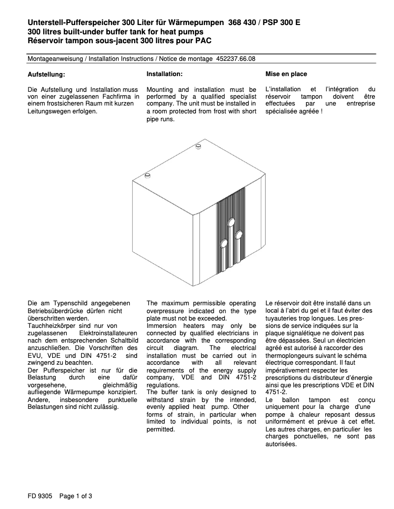 Page 1 de la notice Manuel utilisateur Dimplex PSP300E