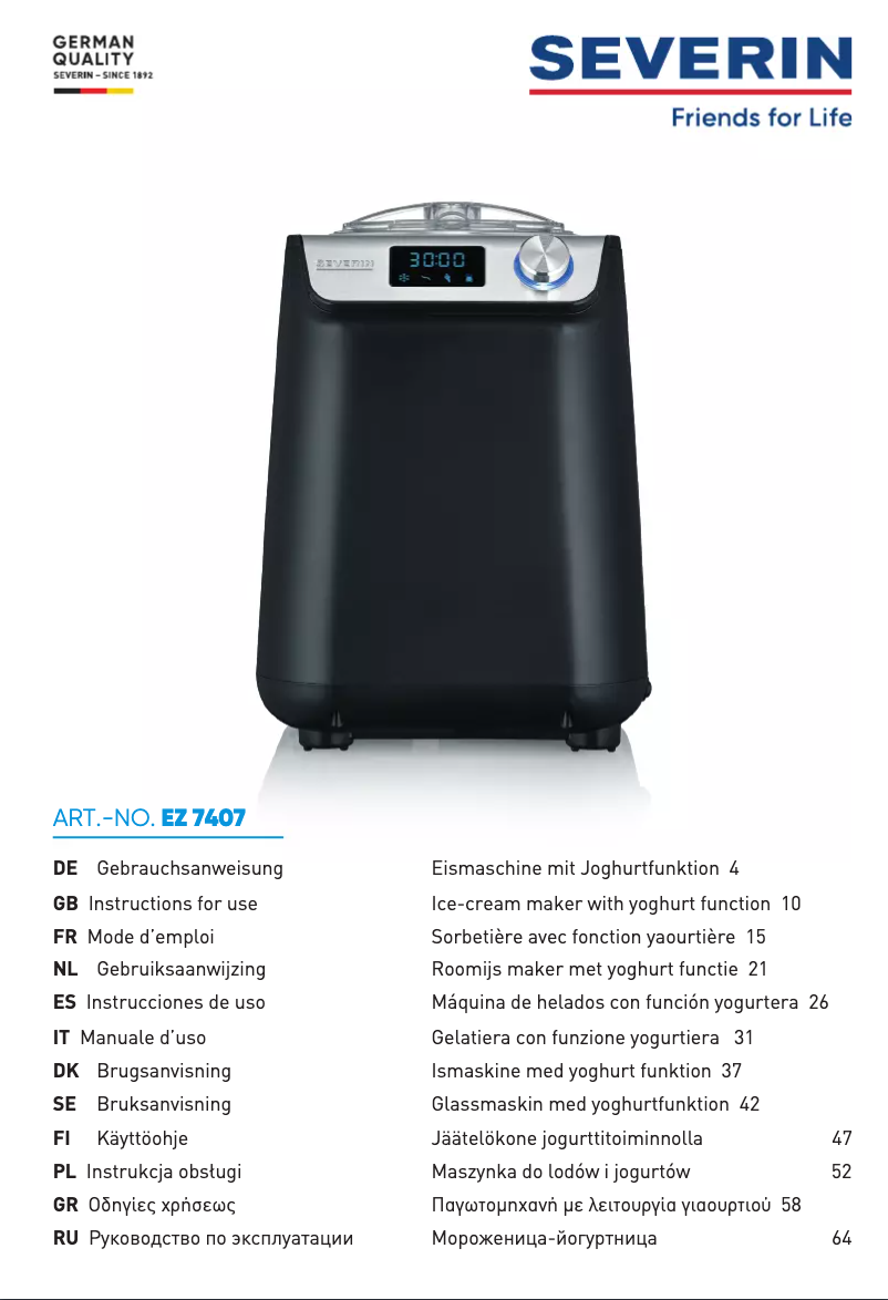Page 1 de la notice Manuel utilisateur Severin EZ 7407