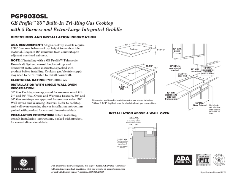 Página 1 del manual Ficha técnica GE PGP9030SLSS