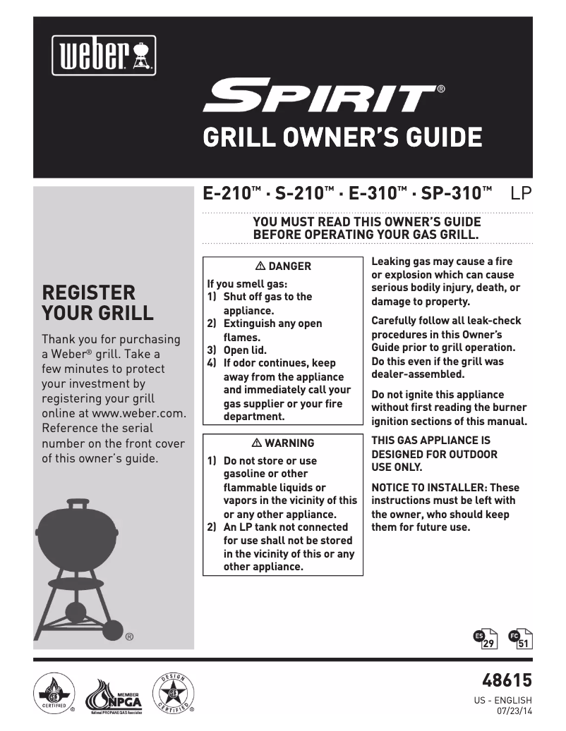 Page 1 de la notice Instructions / montage Weber Spirit S-210
