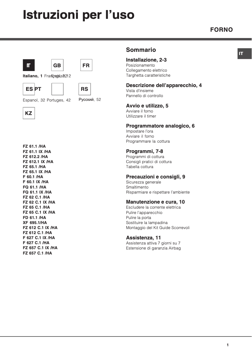 Página 1 del manual Manual de usuario Hotpoint Ariston FD 61.1 (WH)/HA