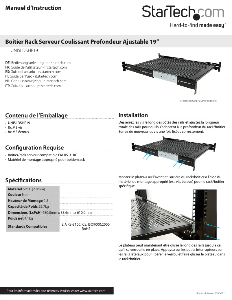 Page 1 de la notice Manuel utilisateur StarTech.com UNISLDSHF19