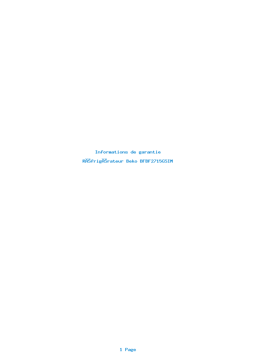 Page 1 de la notice Informations de garantie Beko BFBF2715GSIM