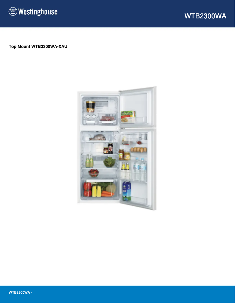 Page 1 de la notice Fiche technique Westinghouse WTB2300WA
