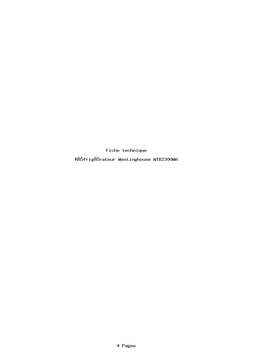 Page 1 de la notice Fiche technique Westinghouse WTB2300WA