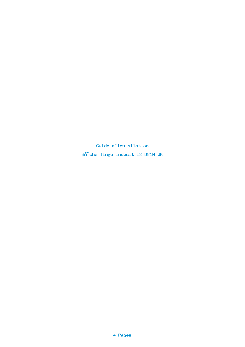 Page 1 de la notice Guide d'installation Indesit I2 D81W UK