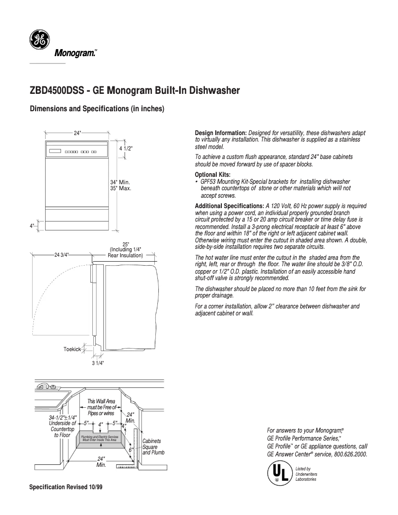 Page n°1 - Fiche technique GE ZBD4500DSS