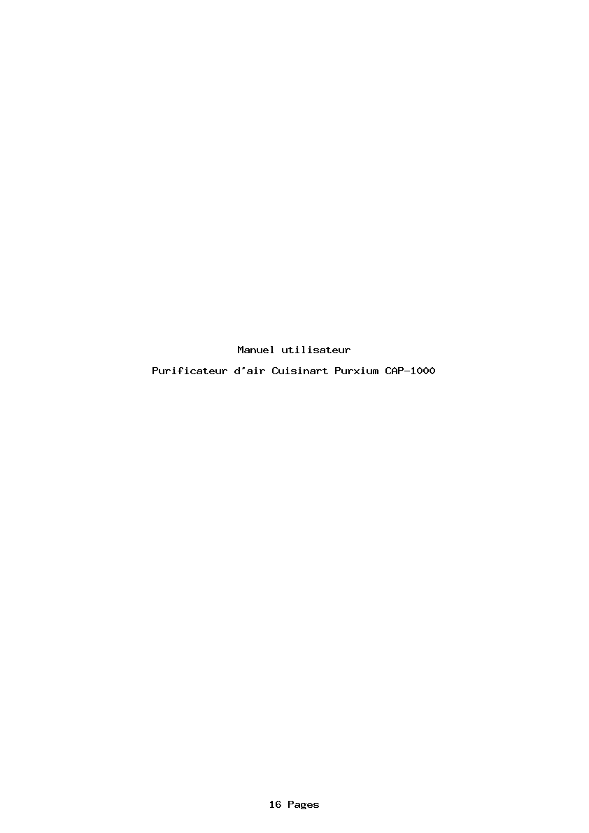 Page 1 de la notice Manuel utilisateur Cuisinart Purxium CAP-1000