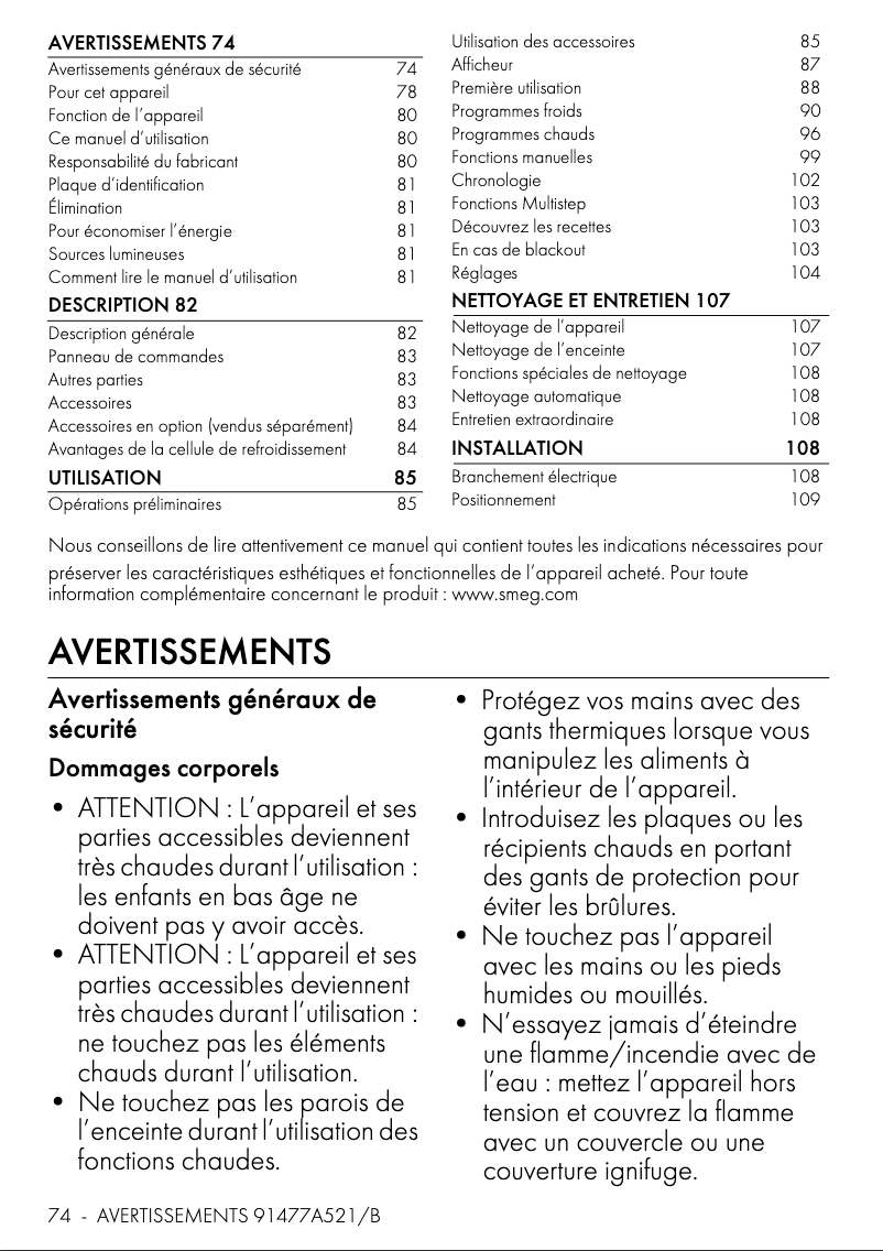 Page 1 de la notice Fiche technique Smeg SBC4304X