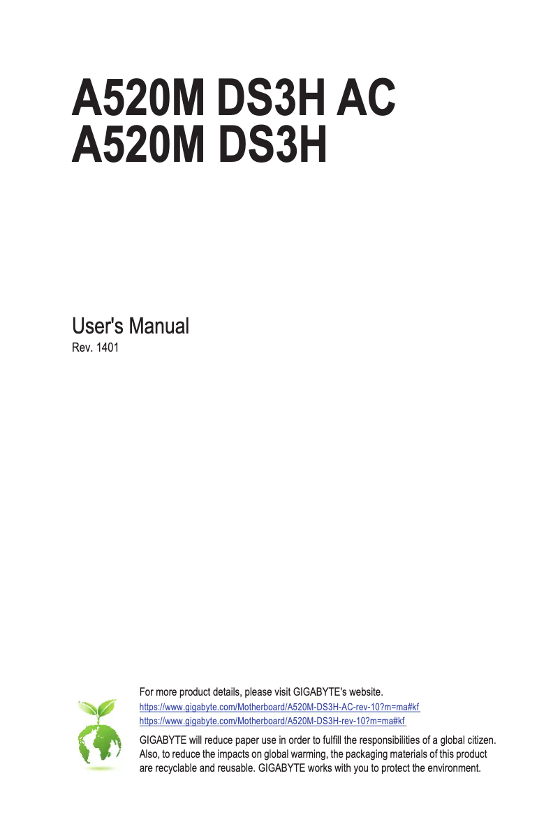 Página 1 del manual Manual de usuario Gigabyte A520M DS3H AC