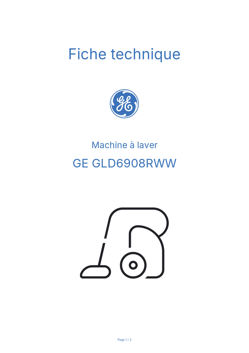 Page 1 de la notice Fiche technique GE GLD6908RWW