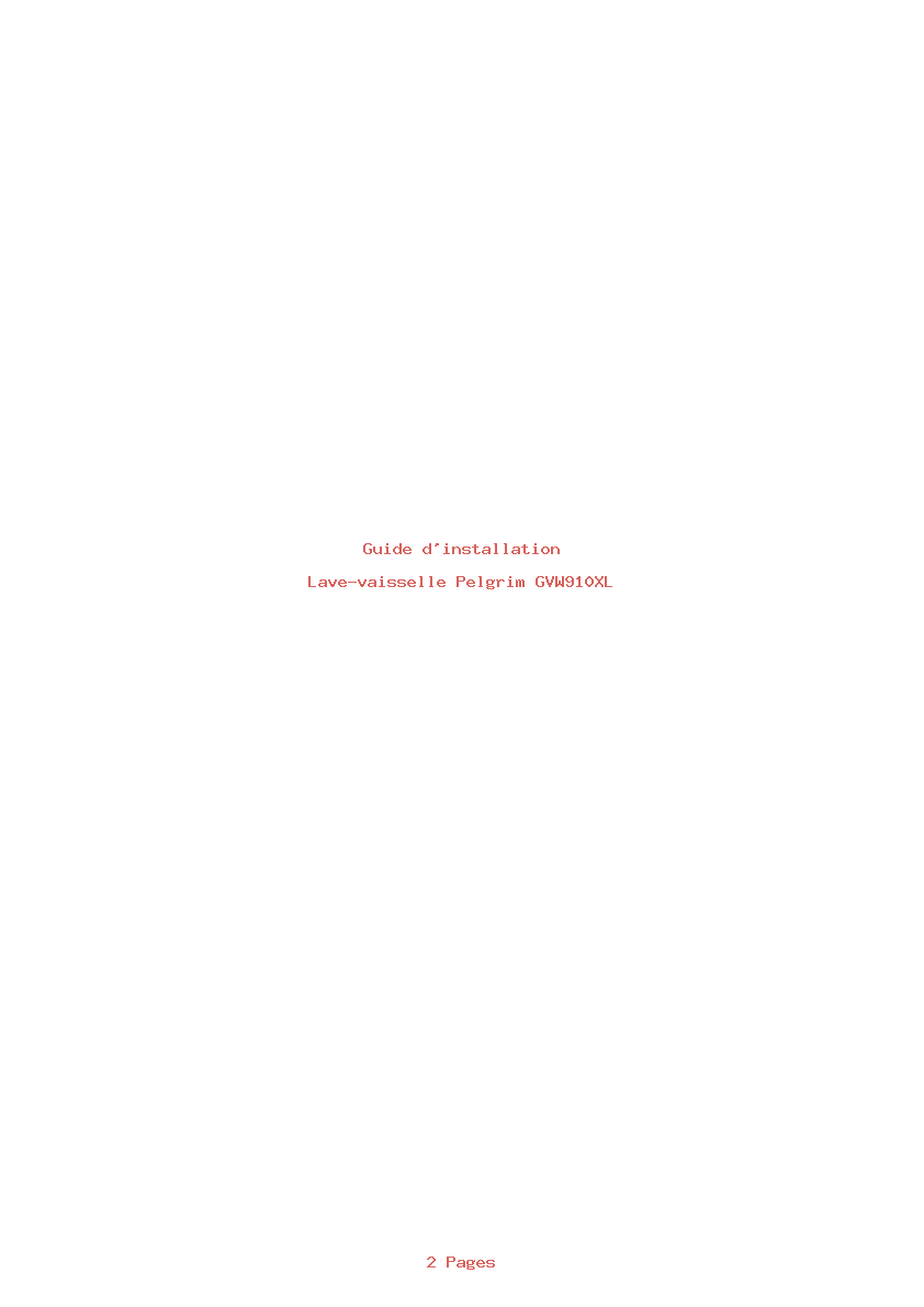 Page 1 de la notice Guide d'installation Pelgrim GVW910XL