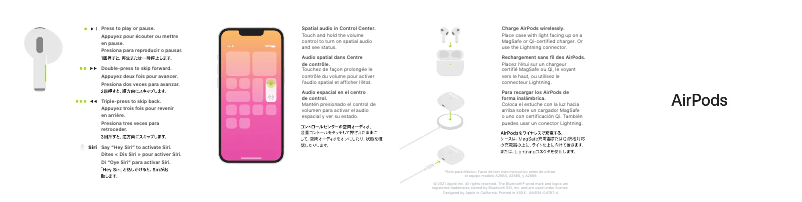 Page 1 de la notice Manuel utilisateur Apple Airpods 3rd Gen