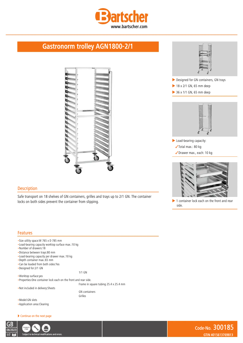 Página 1 del manual Ficha técnica Bartscher 114357