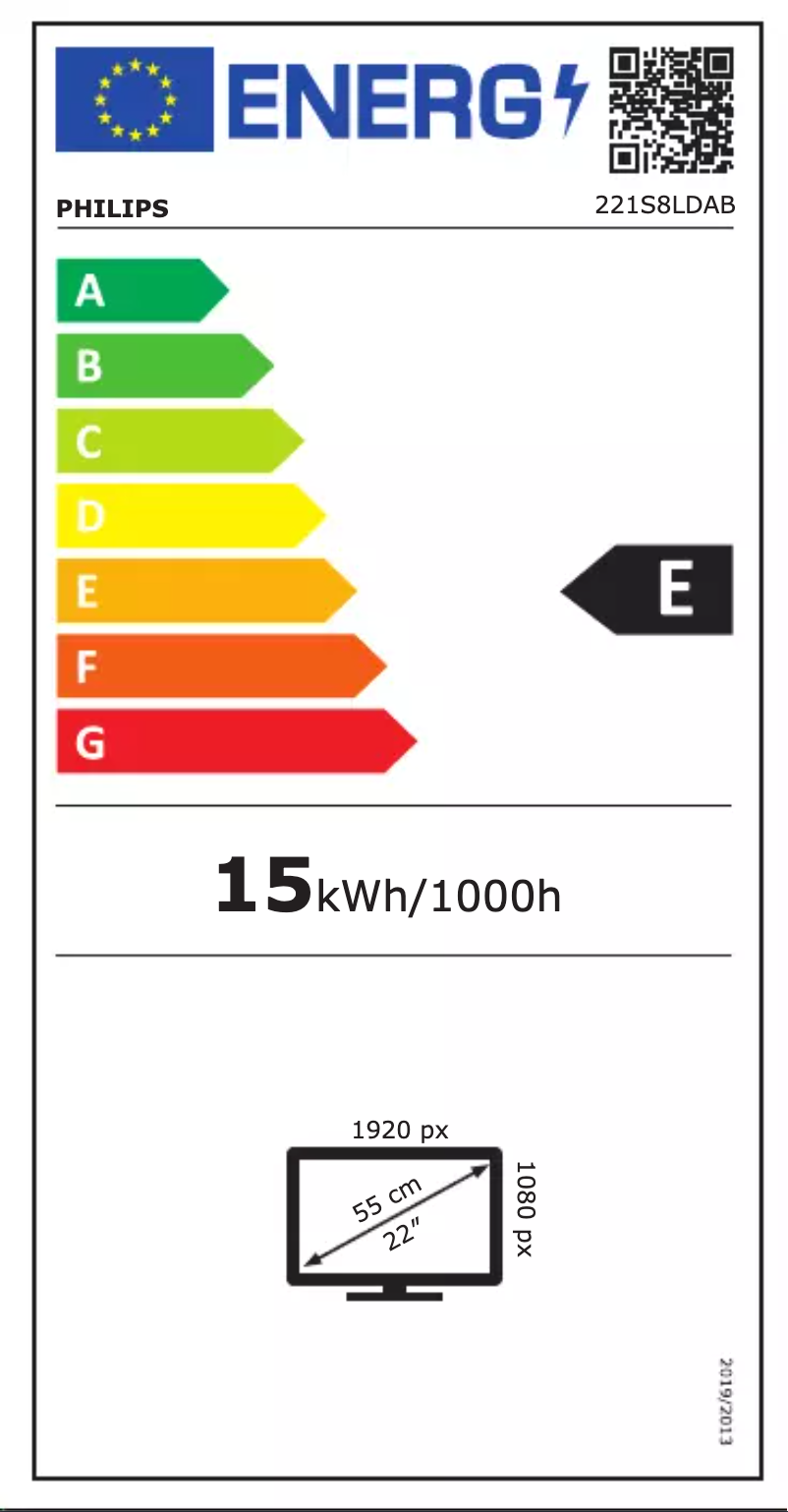 Page n°1 - Label énergétique Philips S Line 221S8LDAB