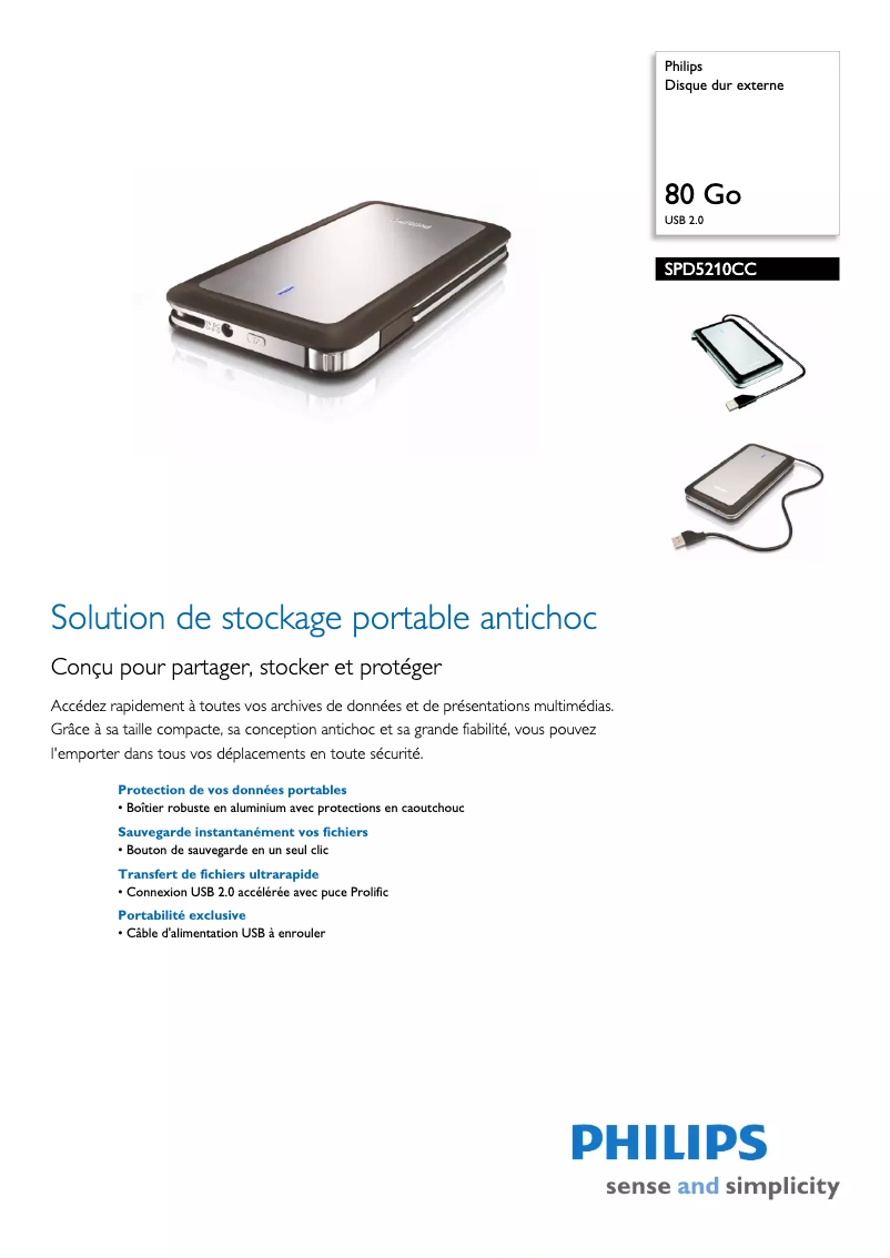 Página 1 del manual Ficha técnica Philips SPD5210CC