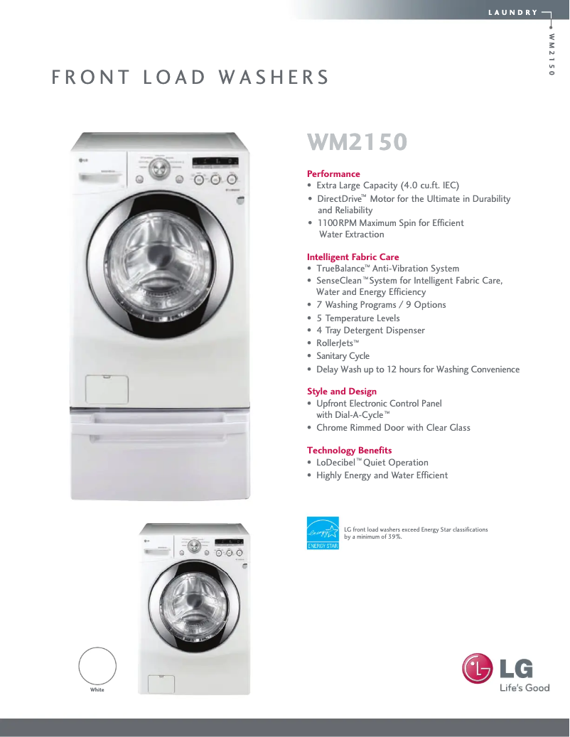 Page 1 de la notice Fiche technique LG WM2150HW