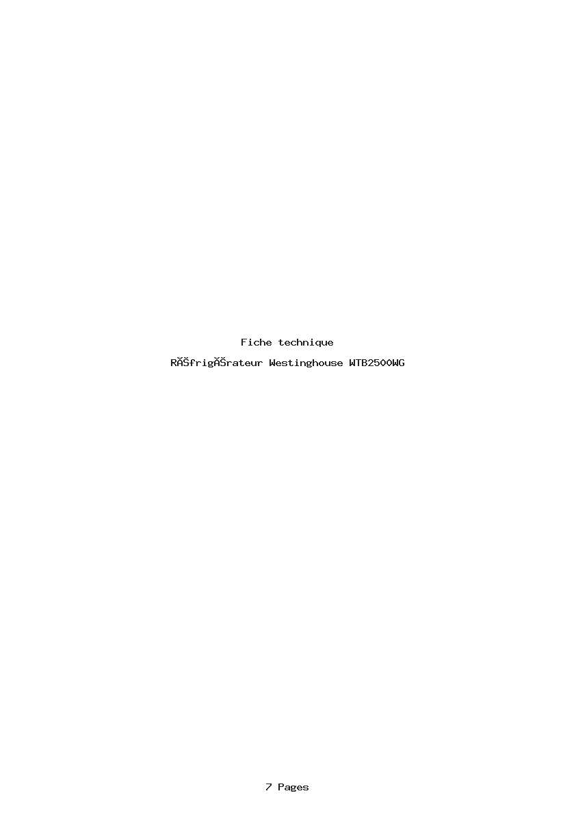 Page 1 de la notice Fiche technique Westinghouse WTB2500WG