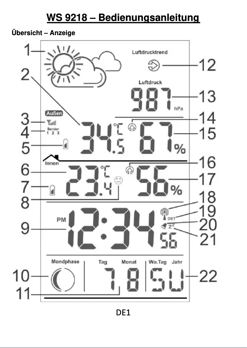 Page 1 de la notice Manuel utilisateur Techno Line WS 9218