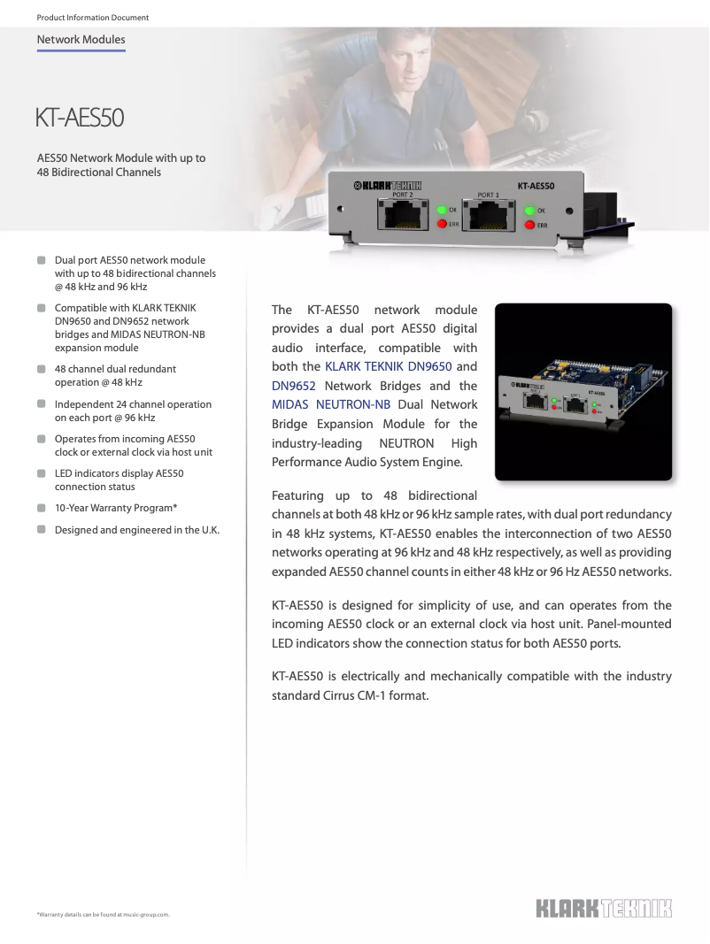 Página 1 del manual Ficha técnica Klark Teknik KT-AES50