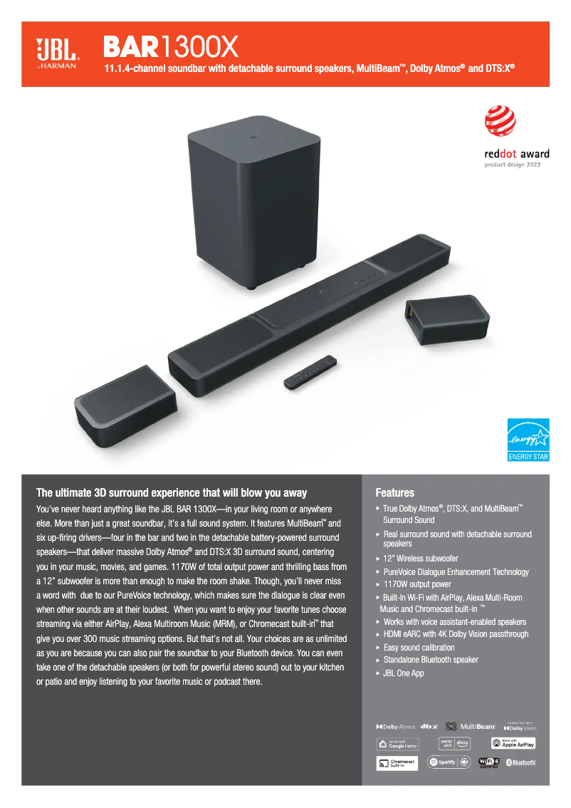 Page 1 de la notice Fiche technique JBL BAR 1300X