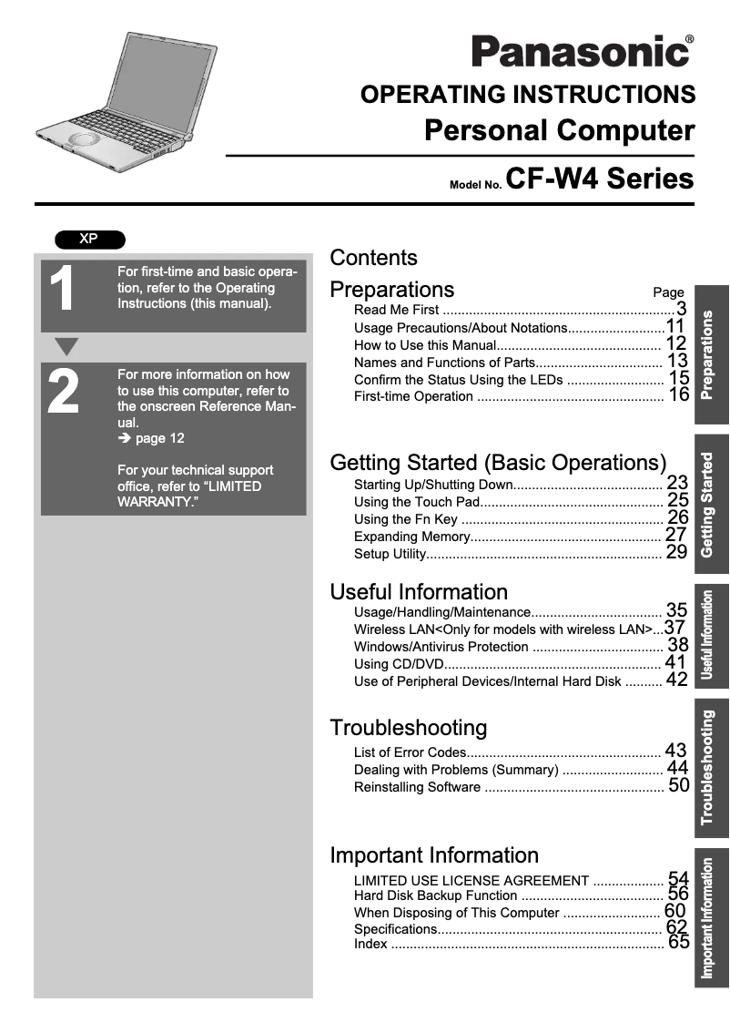 Page 1 de la notice Manuel utilisateur Panasonic Toughbook W4