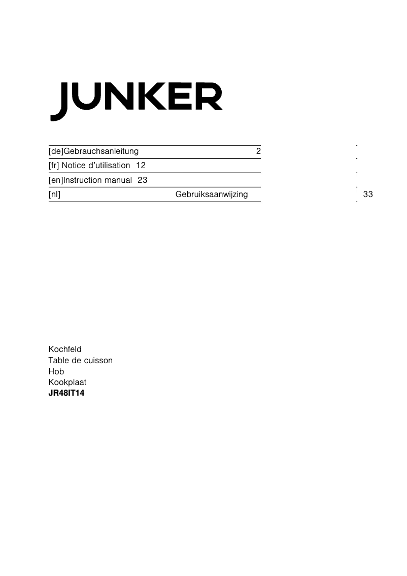 Page 1 de la notice Manuel utilisateur Junker JR48IT14