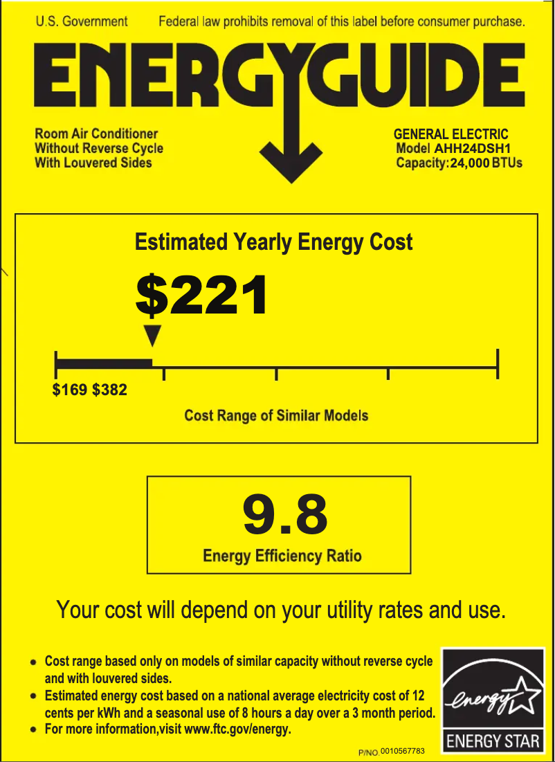 Página 1 del manual Etiqueta energética GE AHH24DS