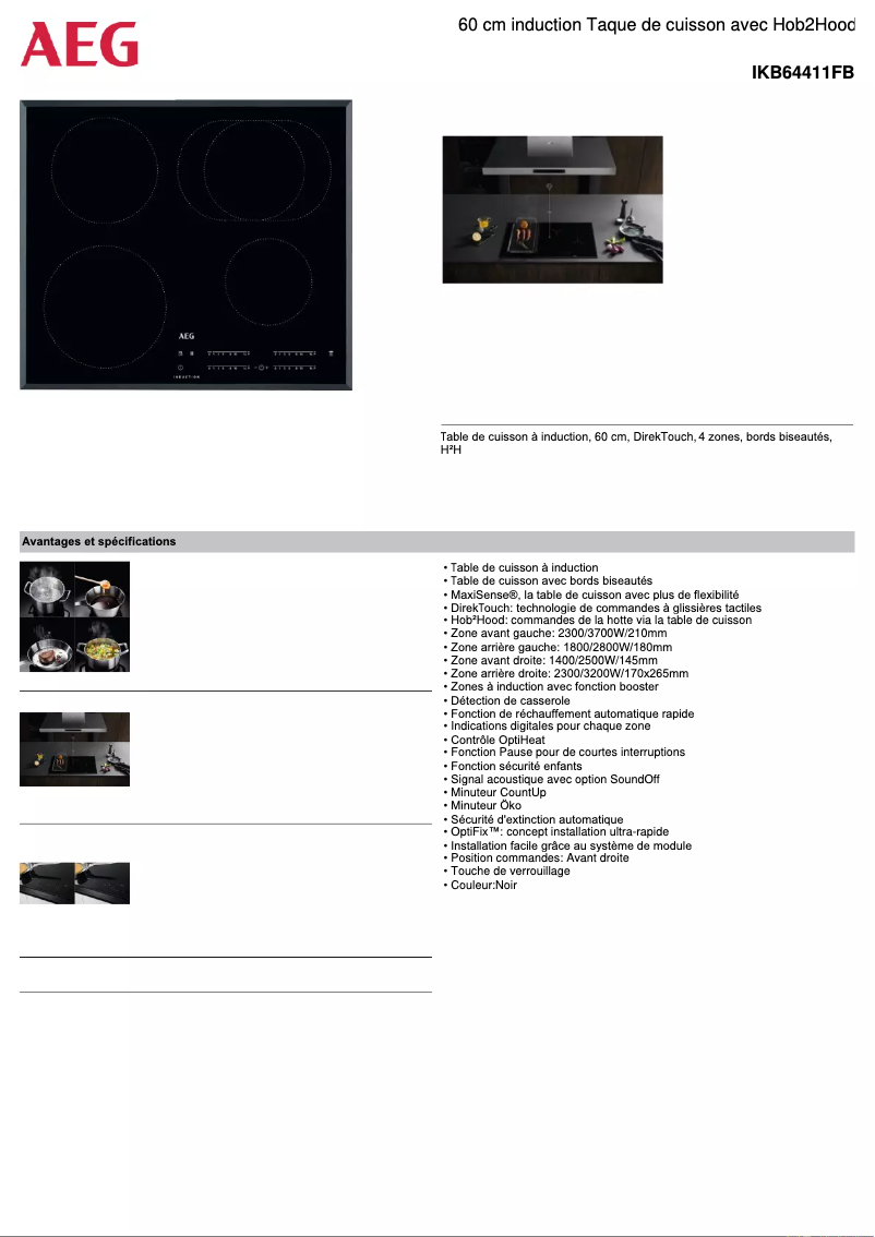 Page 1 of the manual Technical Sheet AEG IKB64411FB