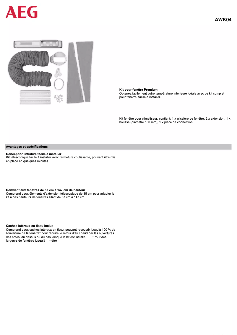 Page 1 de la notice Fiche technique AEG AWK04