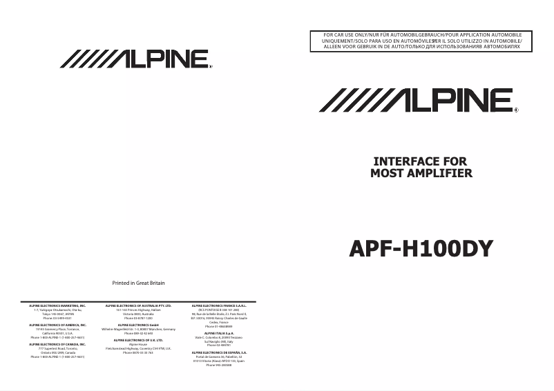 Page 1 de la notice Manuel utilisateur Alpine APF-H100DY