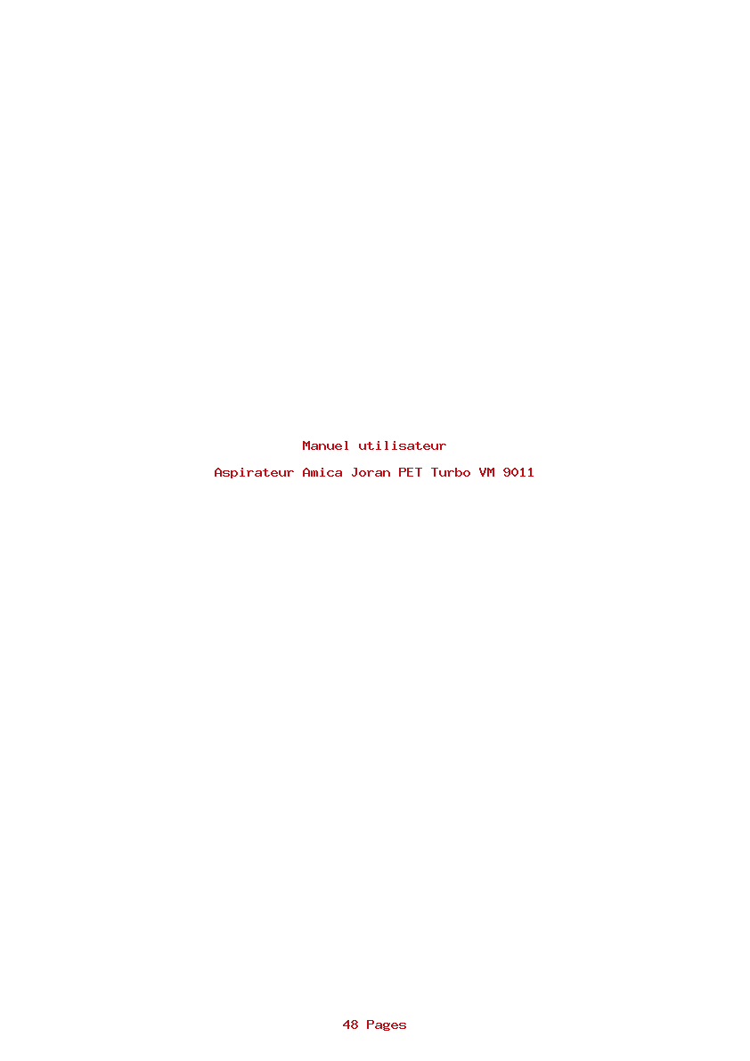 Page 1 de la notice Manuel utilisateur Amica Joran PET Turbo VM 9011