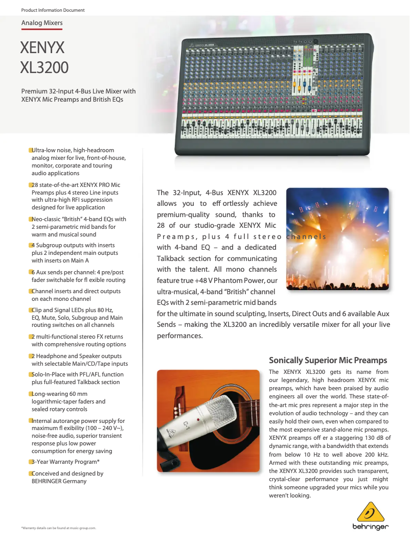 Página 1 del manual Ficha técnica Behringer XL3200