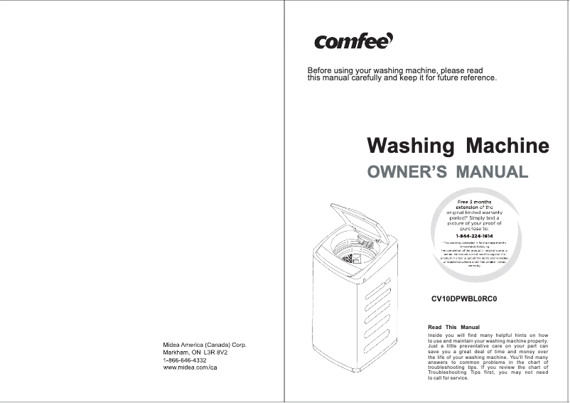 Page 1 de la notice Manuel utilisateur Comfee CV10DPWBL0RC0