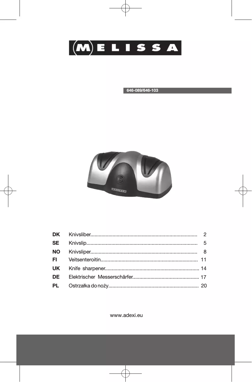 Page 1 de la notice Manuel utilisateur Melissa 646-103