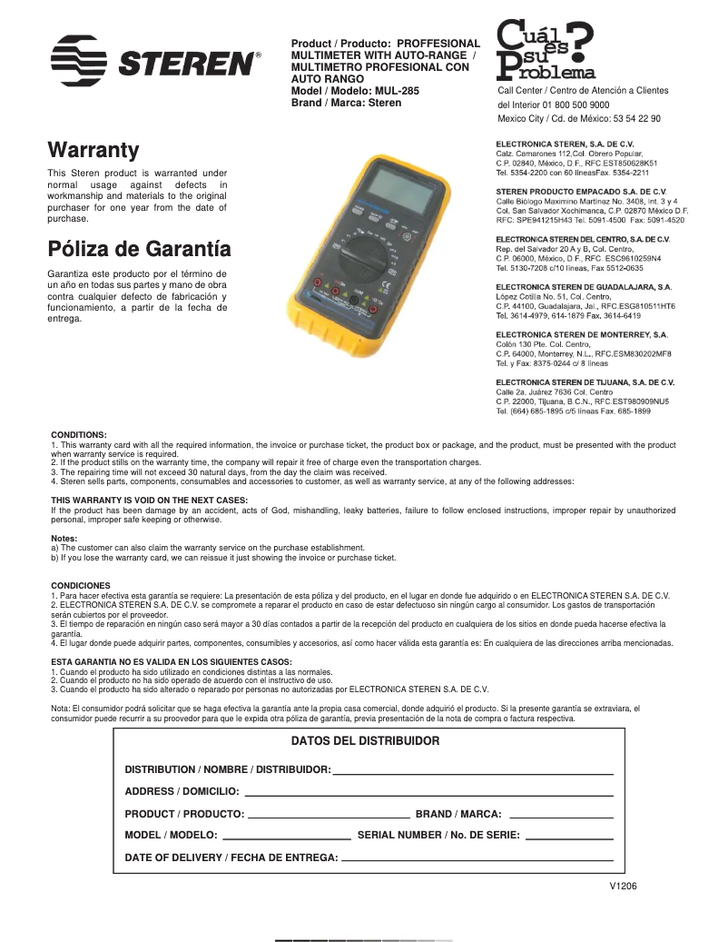 Page 1 de la notice Manuel utilisateur Steren MUL-285