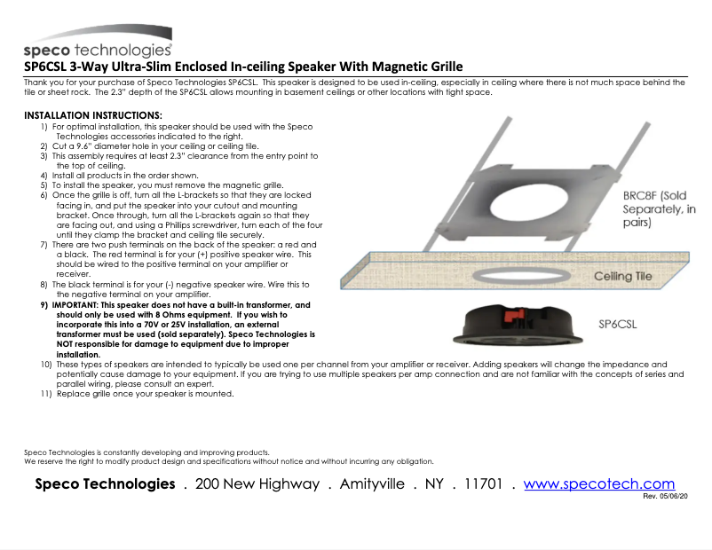 Page 1 de la notice Manuel utilisateur Speco Technologies SP6CSL
