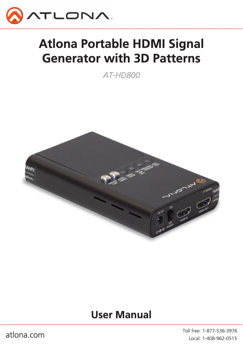 Page 1 of the manual User Manual Atlona AT-HD800