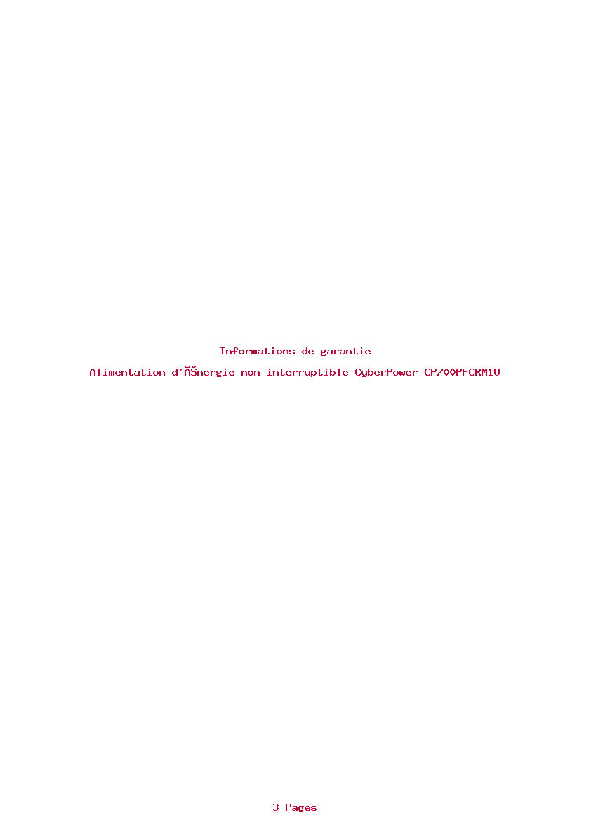 Page 1 de la notice Informations de garantie CyberPower CP700PFCRM1U