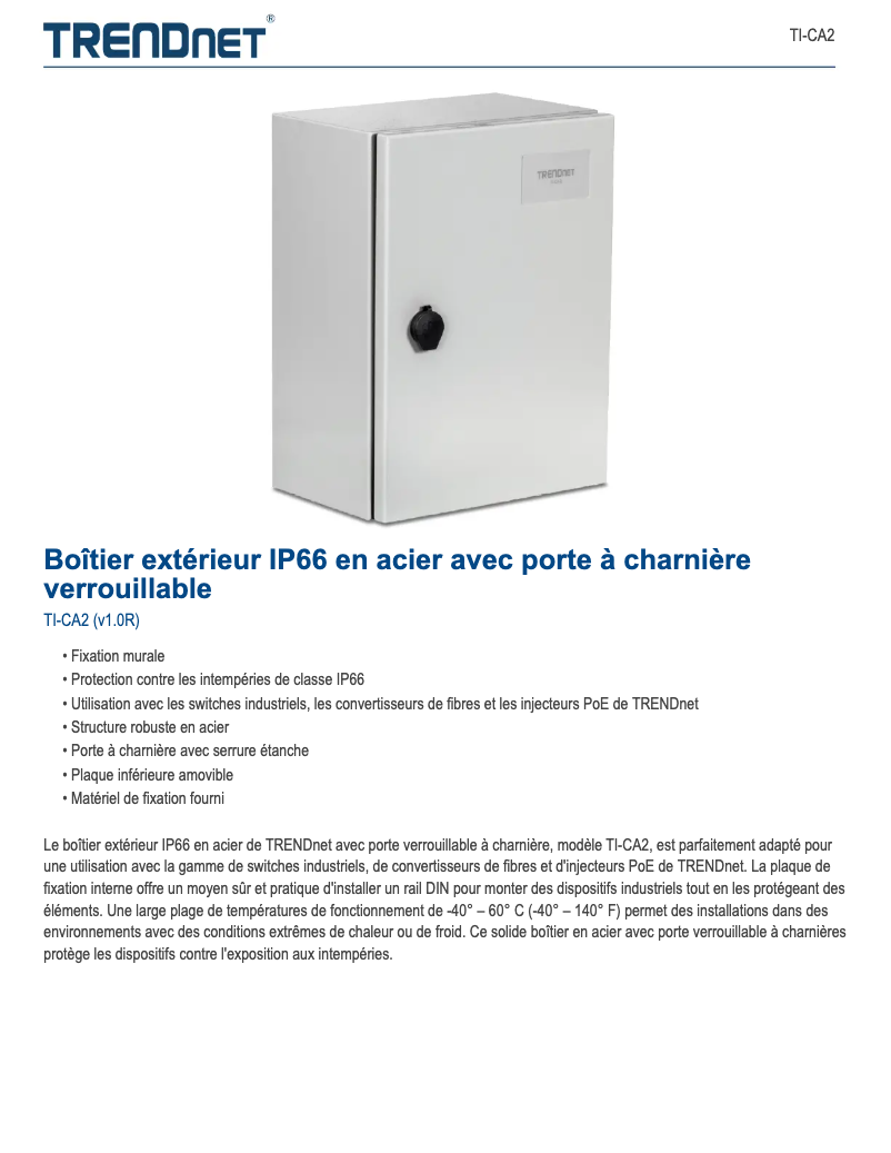 Page 1 de la notice Manuel utilisateur TRENDnet TI-CA2